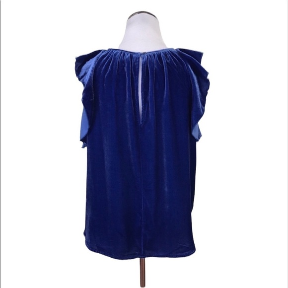 Gap Velvet Sleeveless Ruffle Blouse Top Keyhole Back Blue Size XS - Picture 5 of 8